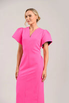 Caroline Kilkenny Cloud pink V neck occasion dress side view