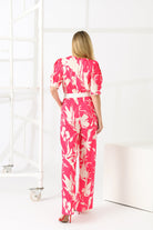 Caroline Kilkenny Danny Pink Foliage Print Jumpsuit From The Back