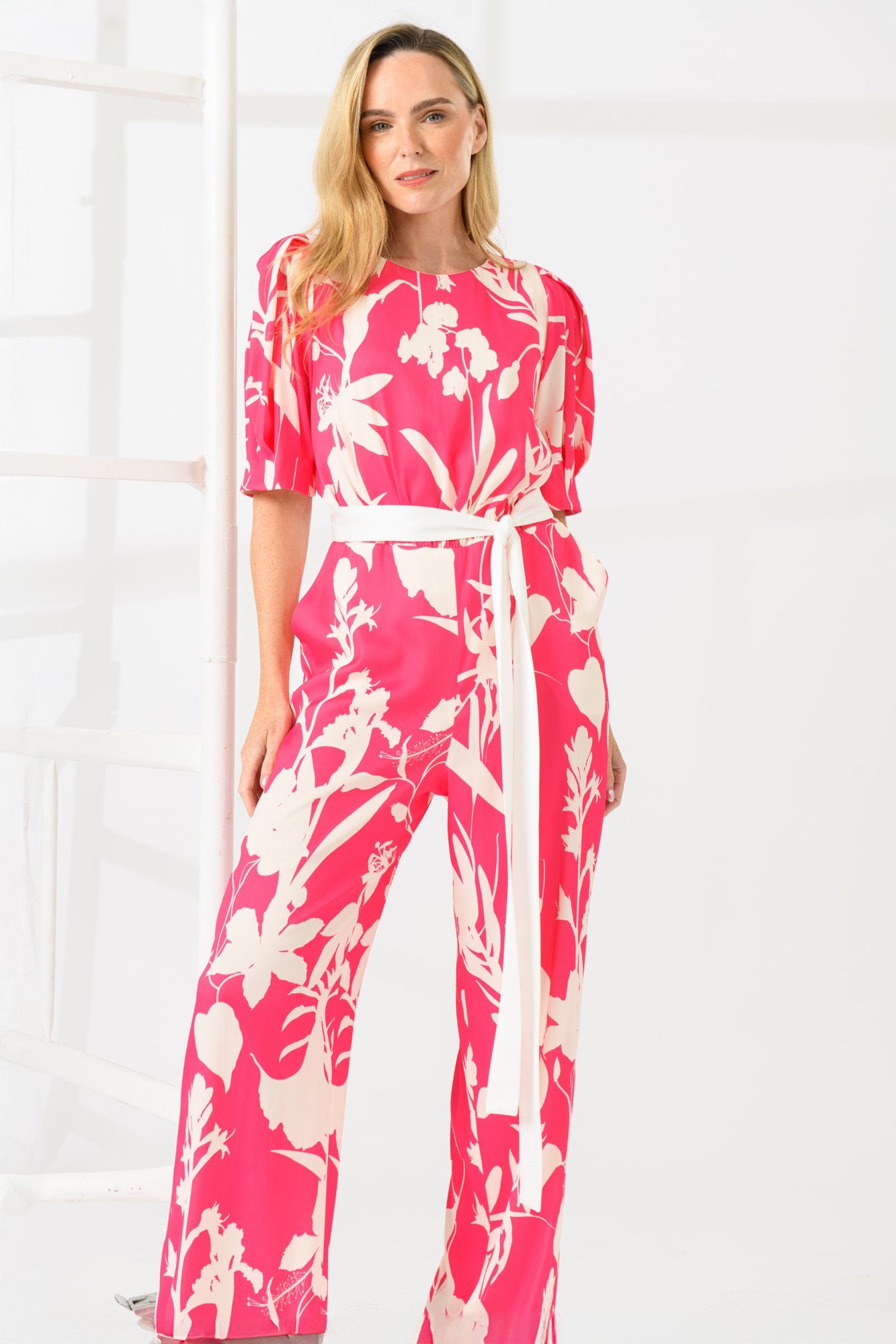 Caroline Kilkenny Danny Pink Foliage Print Jumpsuit