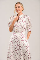 Caroline Kilkenny Dove cream and berry midi occasion dress