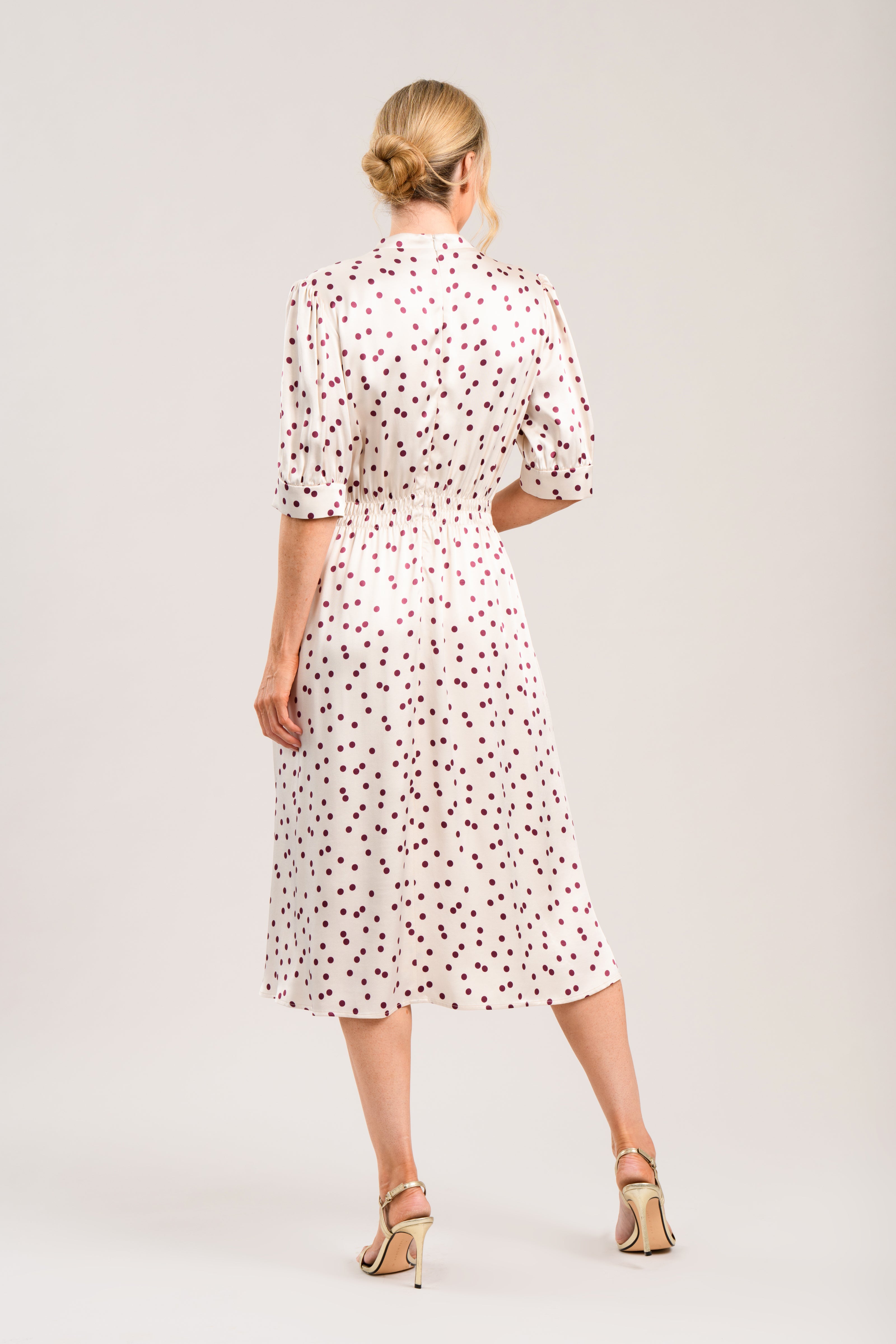 Caroline Kilkenny Dove polka dot occasion dress back view
