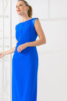 Caroline Kilkenny Erin Blue Sleeveless Satin Trim Midi Dress