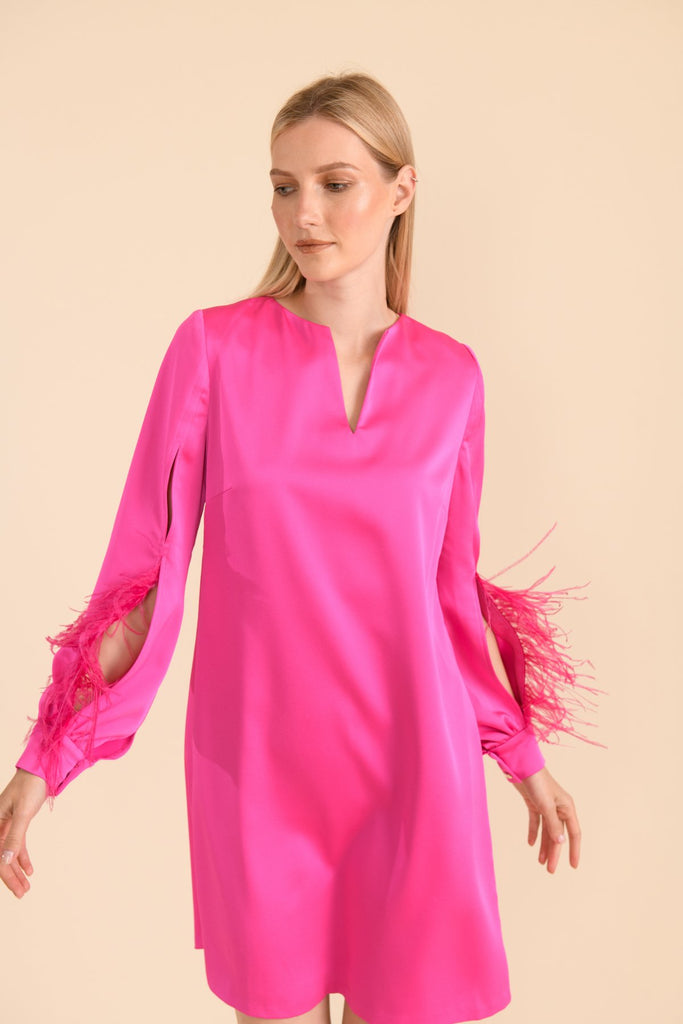 Caroline Kilkenny Ginger Feather Split Sleeve Short Occasion  Dress