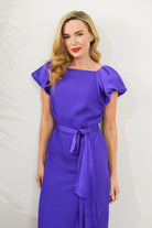 Caroline Kilkenny Harper Satin Short Puff Sleeve Midi Dress