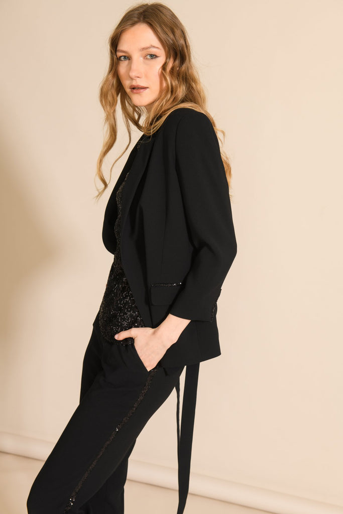 Caroline Kilkenny Judy Black Trouser With Sequin Stripe