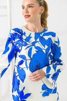 Caroline Kilkenny Merry Blue/White Floral Print Shift Dress With Trumpet Sleeves