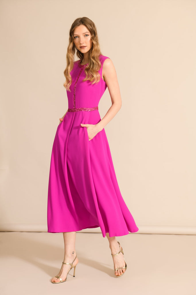 Caroline Kilkenny Minnie Pink A-Line Midi Dress With Pockets