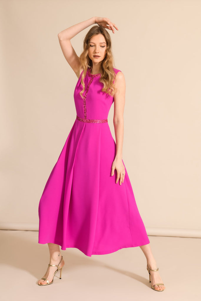 Caroline Kilkenny Minnie Pink Sequin Trim A-Line Midi Dress