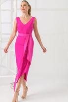 Caroline Kilkenny Misty Sleeveless Belted V-Neck Occasion Dress In Pink