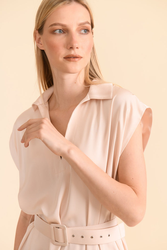 Caroline Kilkenny Pheobestar Satin Belted Shirt Dress - Vanilla