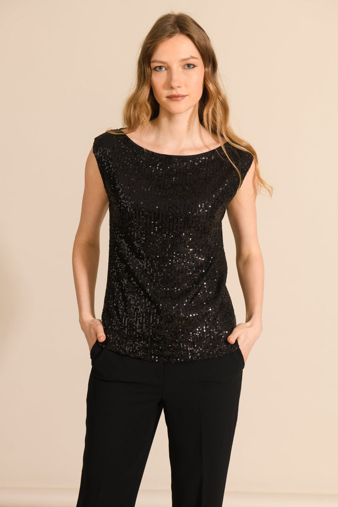 Caroline Kilkenny Star Black Sequin Sleeveless Top