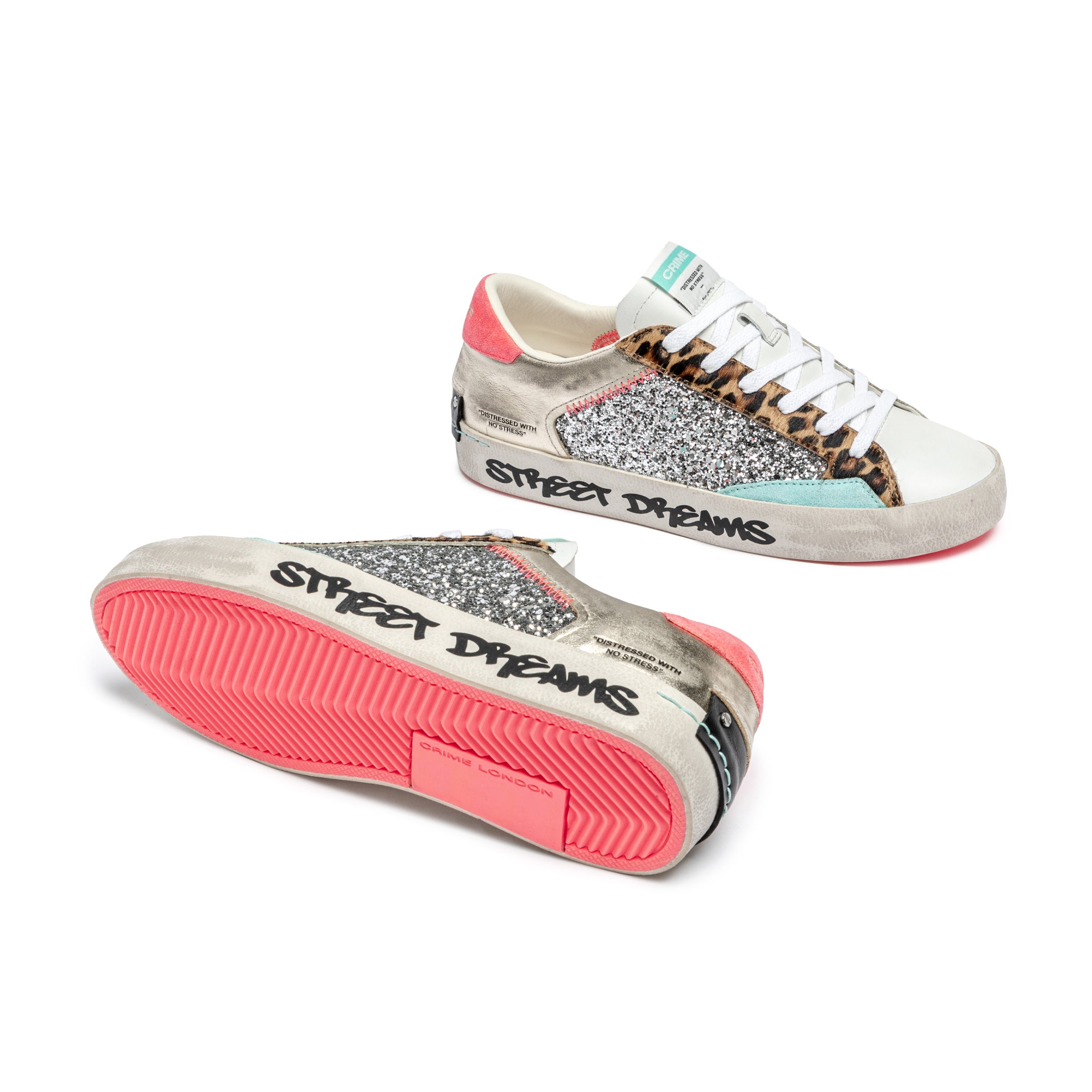 Crime London Platinum Wildlife Distressed Rubber Sole Leather Trainers