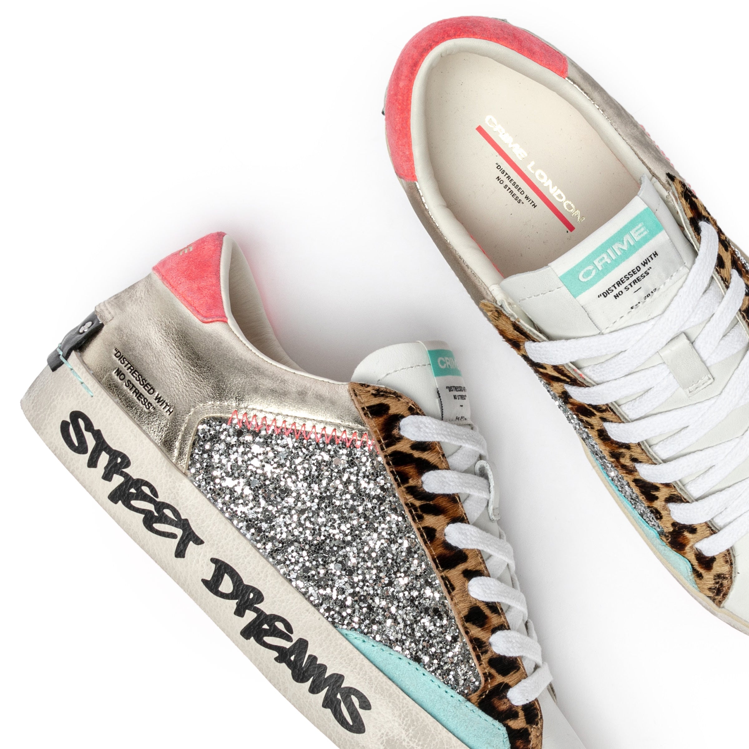 Crime London Platinum Wildlife Distressed Lace Up Funky Trainers