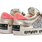 Crime London Platinum Wildlife Distressed Platform Sole Glitter Trainers With Coral Heel