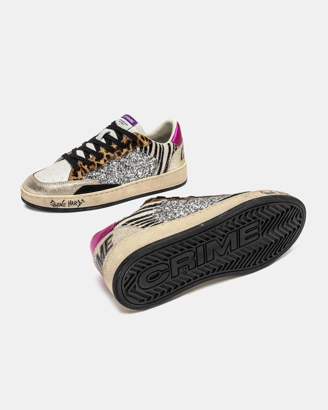 Distressed sole detail on Crime London Jungle Fever trainers