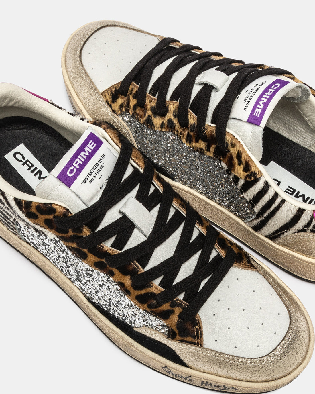 Women’s designer trainers with black laces by Crime London, Ireland online
