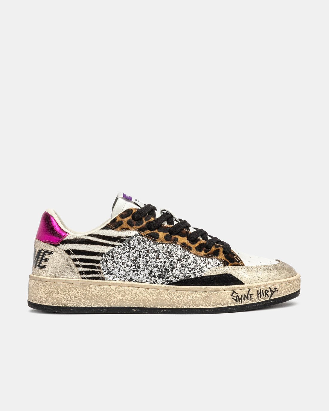 Crime London Animal print trainers with silver glitter and gold trim
