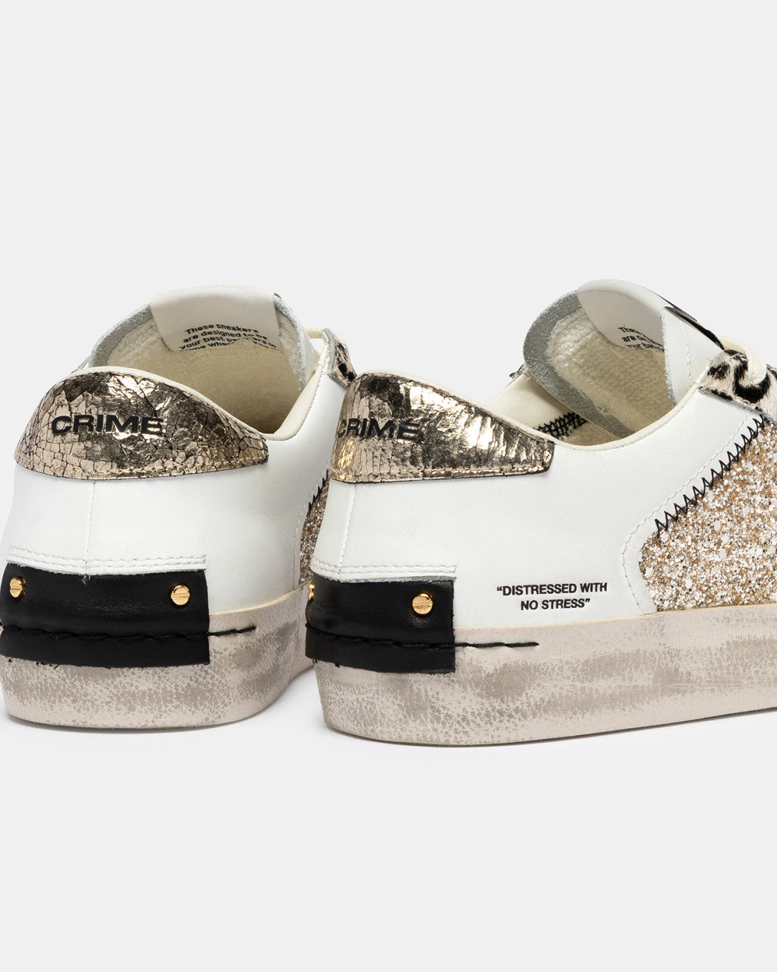 Crime London white leather glitter trainers back view