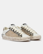 Crime London Chrome Fang glitter trainers white leather pair