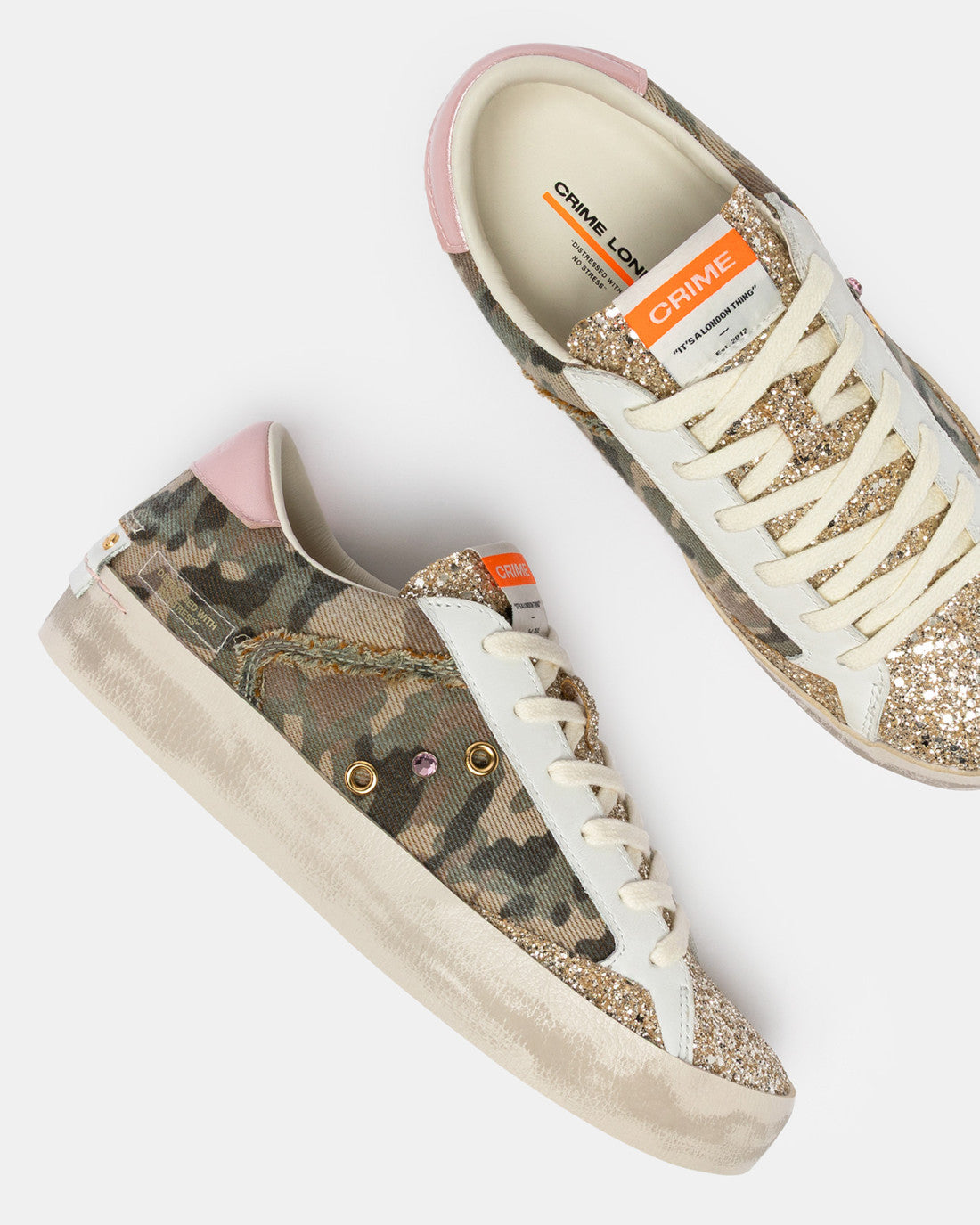 Crime London Flash camo trainers glitter tongue detail