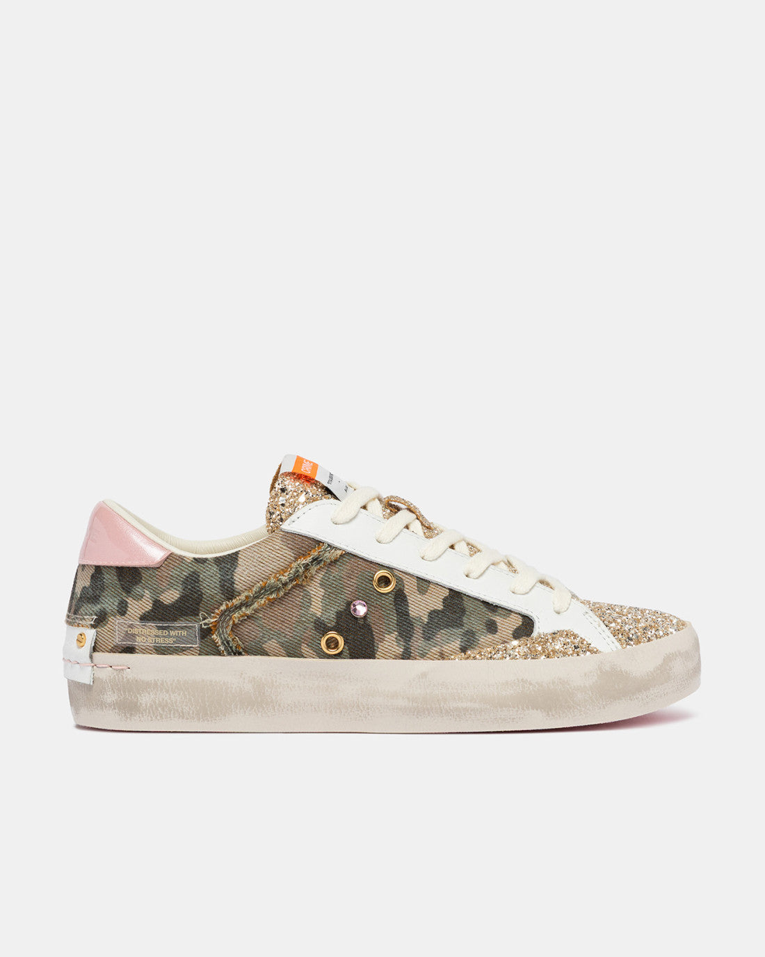 Crime London camouflage distressed trainers side view