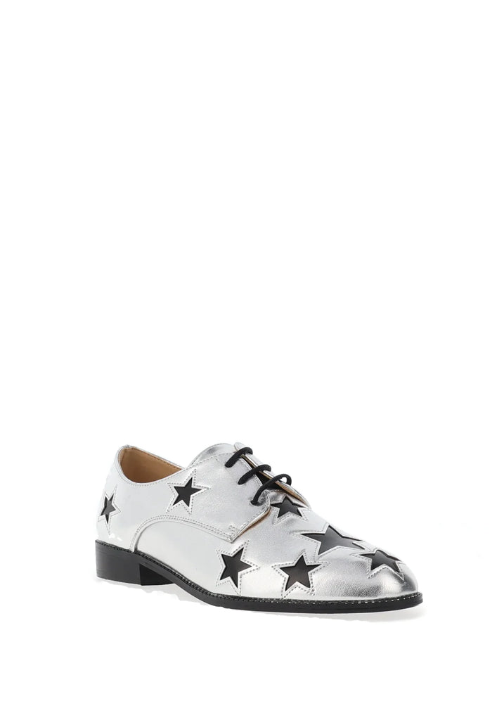 Dancing Matilde Trapeze Star Lace Up Brogues In Silver