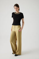 Exquise Abril T-Shirt With Beaded Embellished Neckline in Black 