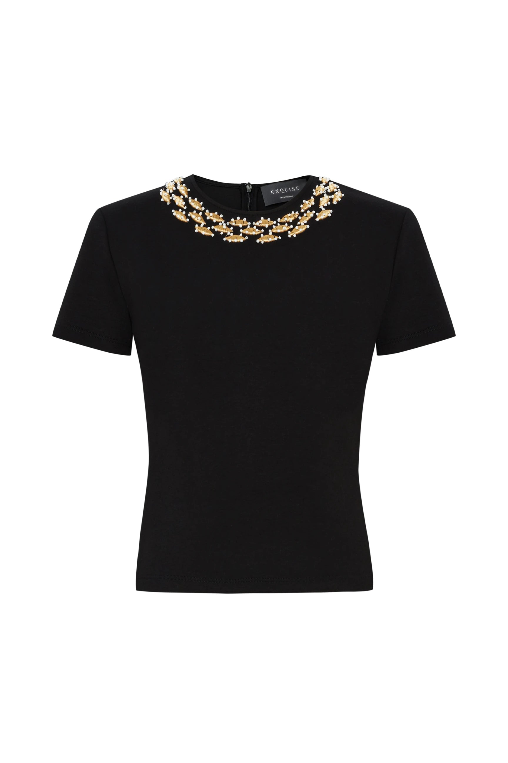 Exquise Abril T-Shirt With Beaded Neckline - Black 