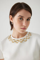 Exquise Abril T-Shirt With Beaded Neckline In White 