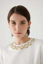 Exquise Abril White Womens T-Shirt With Beaded Embellished Neckline