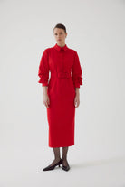 Exquise Adler Red Belted Midi Length Shirt Dress