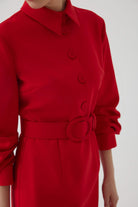 Exquise Adler Red Long Sleeve Shirt Dress With Statement Belt