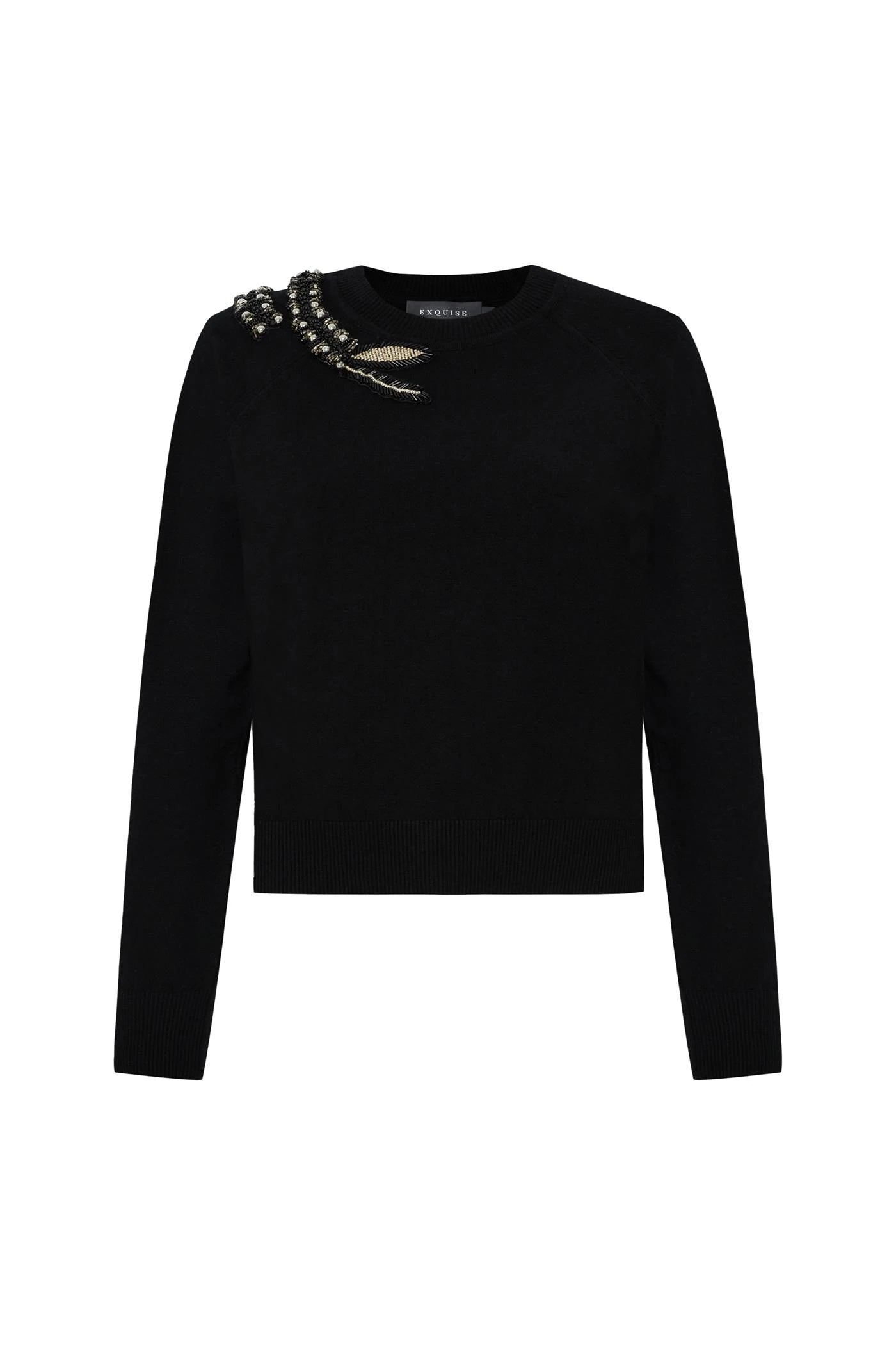 Exquise Afsaneh Beaded Embellished Knit Jumper - Black