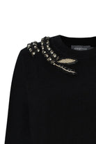 Exquise Afsaneh Black Knit Jumper with beaded embellished shoulder