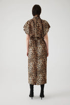 Exquise Alda Belted Bat Wing Sleeve Leopard Print Midi Dress From The Back