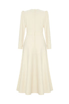 xquise Angela Cream A-line High Neck Midi Dress With Long Sleeves  From The Back