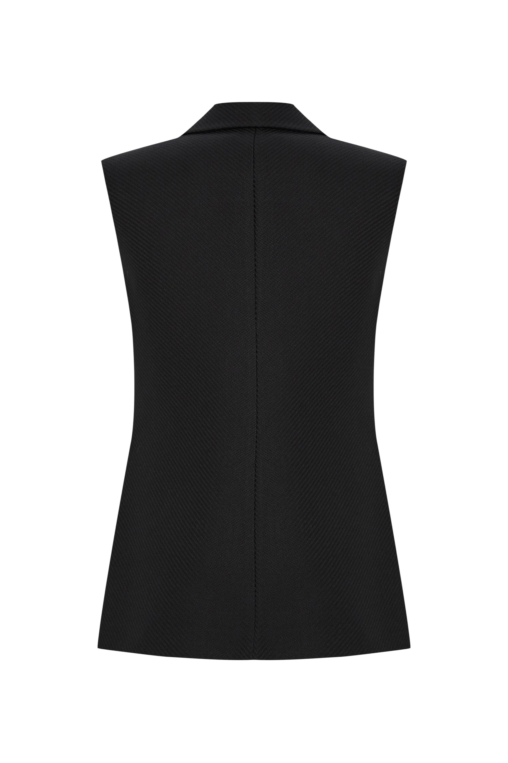 Exquise Aretha Black Long Sleeveless Jacket From The Back