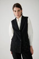 Exquise Aretha Black Long Waistcoat