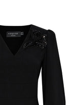 Exquise Austine Black Midi Dress With Sequin Flower Detail