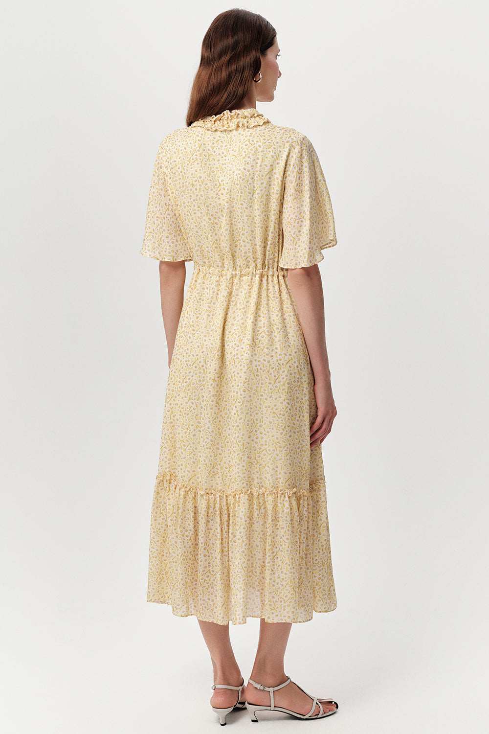 Exquise Douglas yellow daisy print midi dress back view