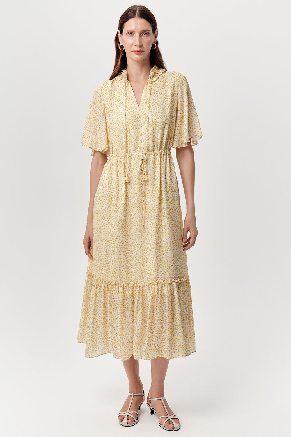 Exquise Douglas yellow daisy print midi dress