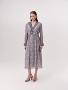 Exquise Katy printed ruffle neck midi dress