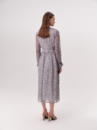 Exquise Katy ruffle neck printed midi dress back view