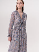 Exquise Katy long sleeve ruffle neck midi dress