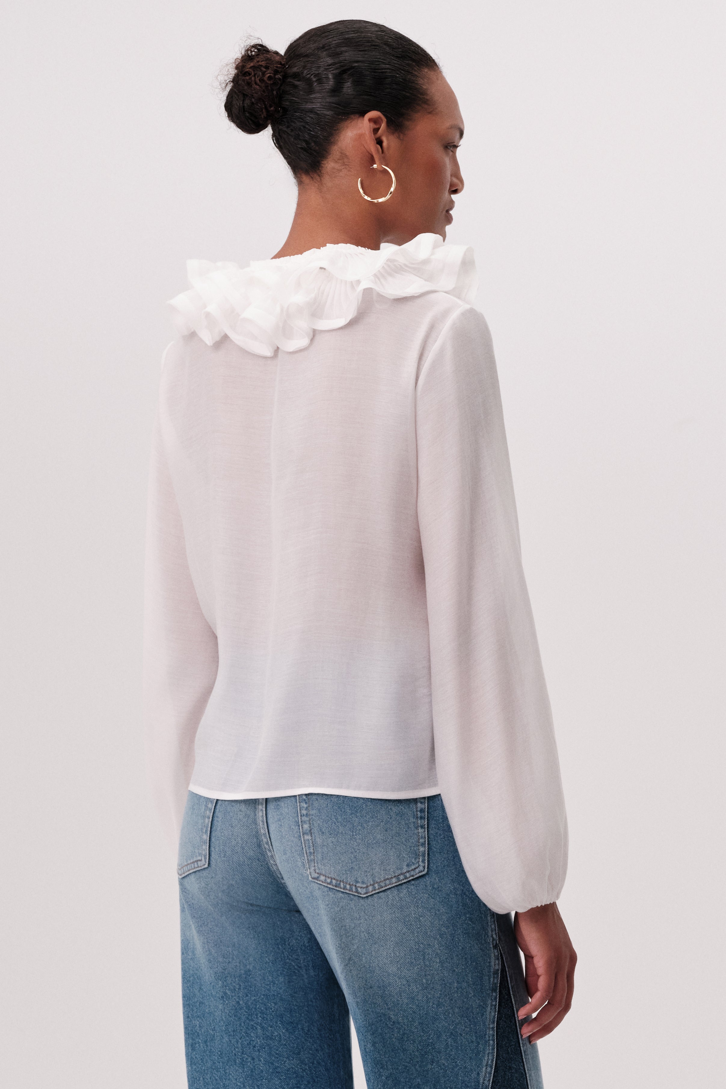 Exquise Keely white frill neck blouse back