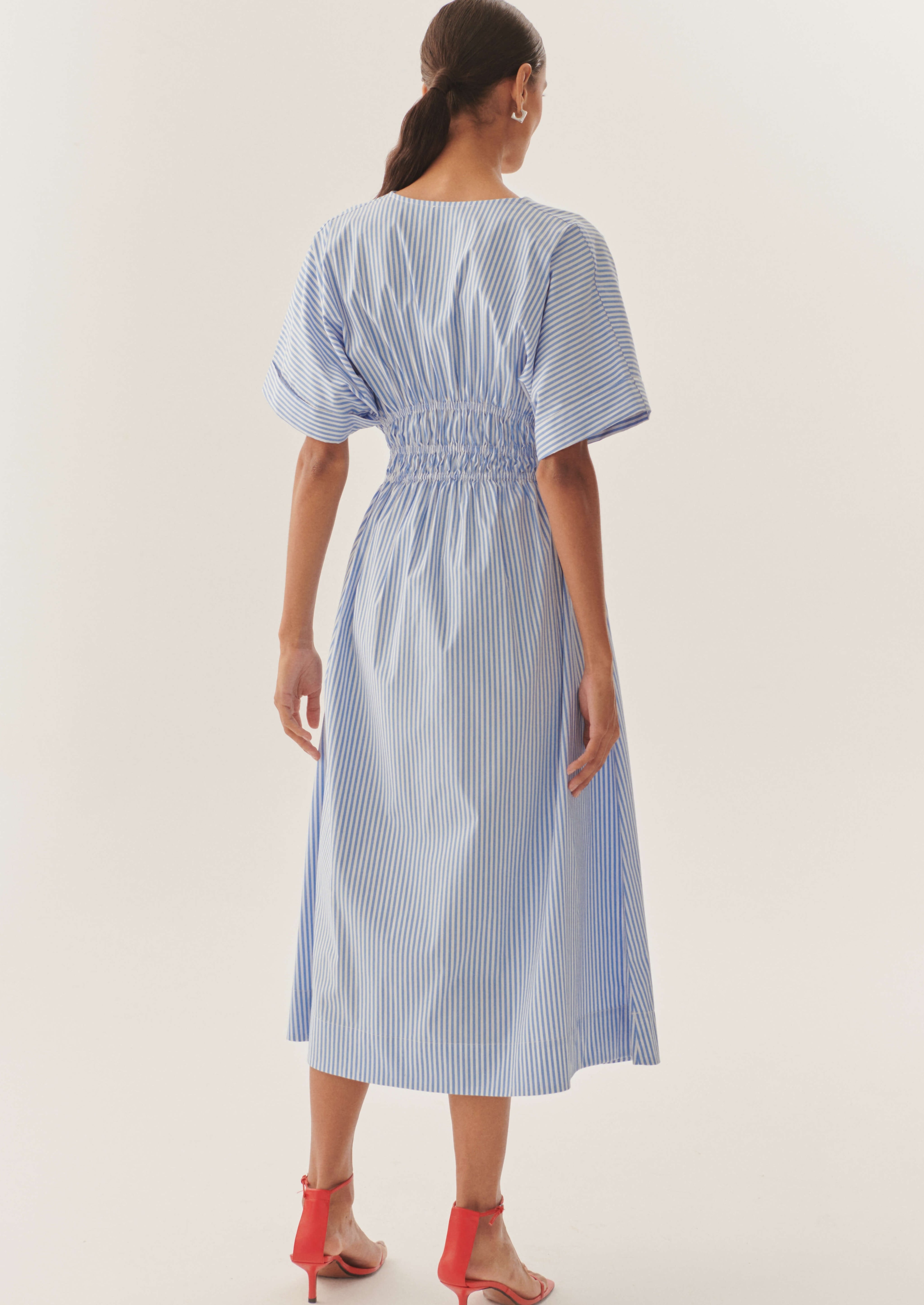 Exquise Presley Blue/White Striped Midi Dress From The Back 