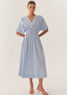 Exquise Presley Blue/White Striped Summer Midi Dress With Elastic Waist