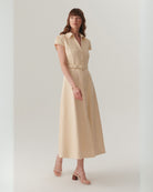 Exquise Savannah Cream Short Sleeve Belted Shirt Dress