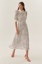 Exquise Sawyer Dot Print Short Sleeve Dress With Fancy Button Detail