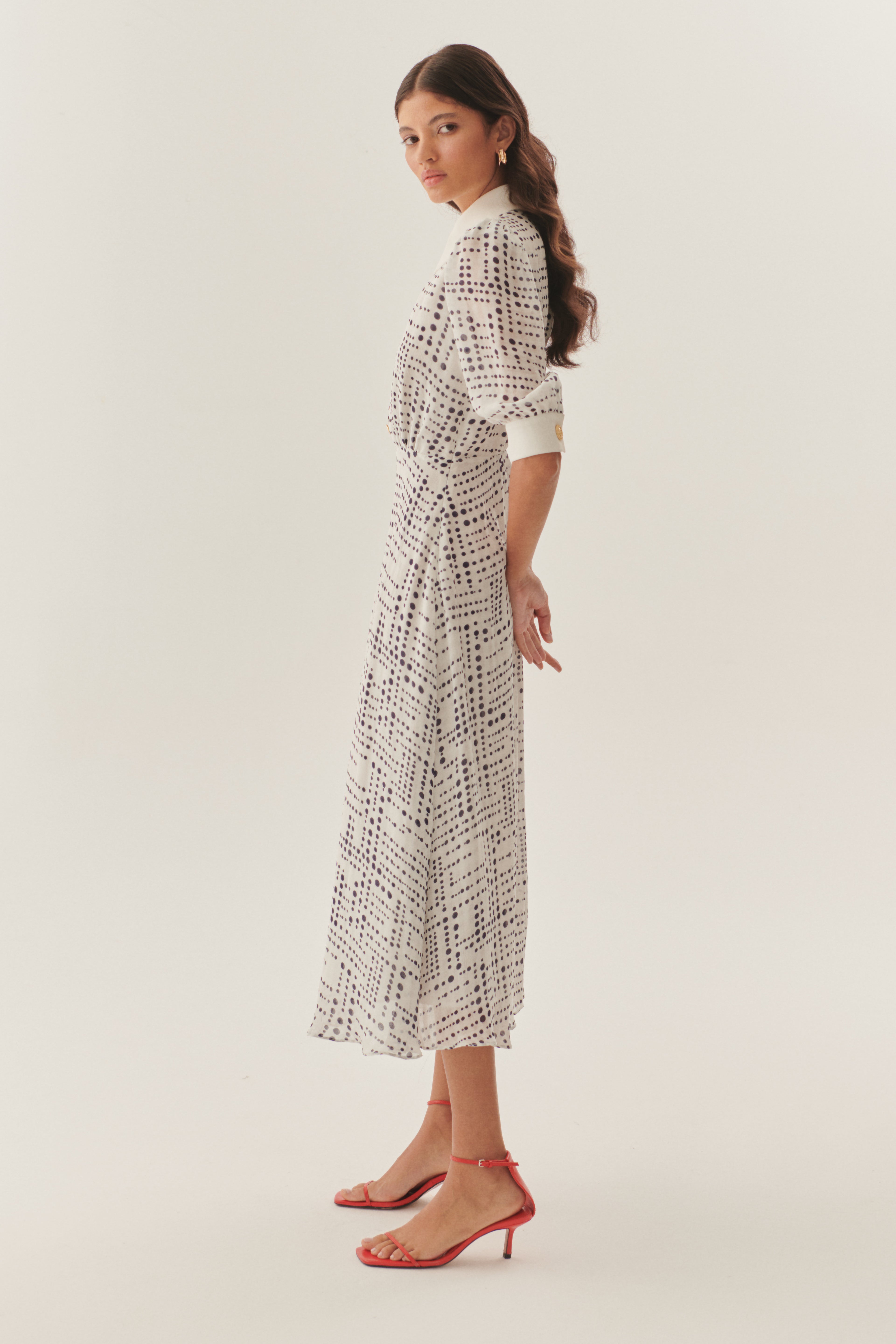 Exquise Sawyer Long Dot Print Chiffon Shirt Dress